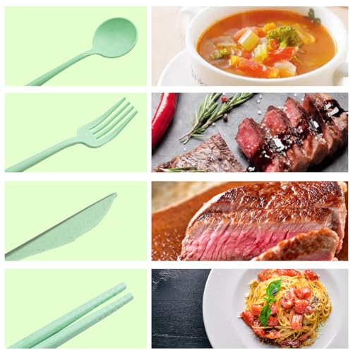 ELANE 4 Sets Reusable Travel Utensils Set with Case,Camping Cutlery Set Reusable Cutlery Set with Case,Utensil Sets for Lunch Picnic Daily Use Outdoor (lightgreen) - color: lightgreen