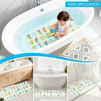 Baby Bath Mat for Tub, Non Slip Kids Bath Shower Mat, 40 X 16 Inch Large Bathtub Mat with Drain Holes and Suction Cups for Toddlers, Machine Washable and Waterproof (Alphabet) - color: Alphabet