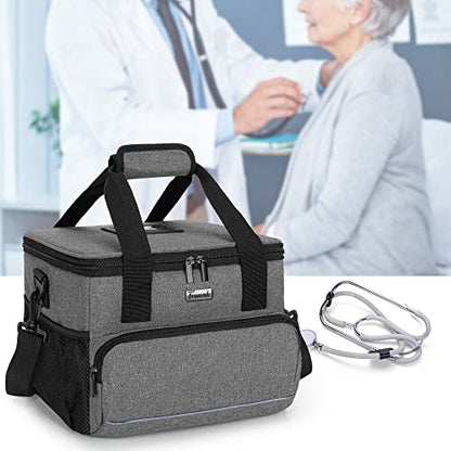 Trunab Insulated Medical Bag with Adjustable Dividers, Medicine Supplies Water-Resistant Bag for Home, Travel, Camping, Empty Bag - Patented Design,Grey - color: Grey, size: Large