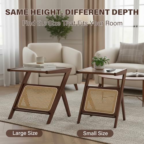 Tiita Rattan Nightstand Side Table, Bamboo Accent Bedside Tables, Glass Coffee Tables, Boho Wooden End Table with Storage for Small Space, Living Room and Bedroom - color: Rattan-s-brown