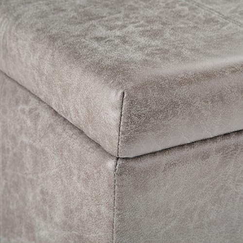 SIMPLIHOME Dover Storage Ottoman Bench - 36 inch Wide Upholstered Vegan Leather Rectangular Lift-Top Ottoman in Distressed Grey Taupe, Contemporary Bench for Living Room with Safety Hinges - color: Distressed Grey Taupe