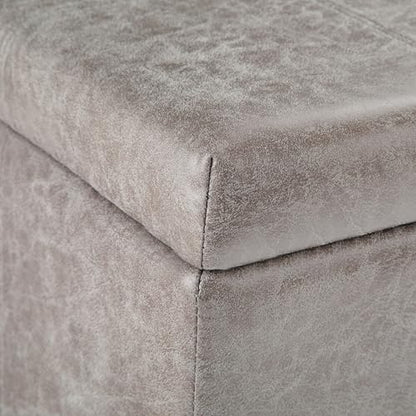 SIMPLIHOME Dover Storage Ottoman Bench - 36 inch Wide Upholstered Vegan Leather Rectangular Lift-Top Ottoman in Distressed Grey Taupe, Contemporary Bench for Living Room with Safety Hinges - color: Distressed Grey Taupe