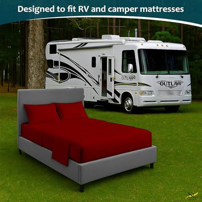 Shreem Linen Luxury 4 Piece Microfiber RV Sheet Set, Deep Pocket Fits Up to 10 inch, Soft, Wrinkle-Resistant, Camper, Travel Trailer Bedding, RV Full XL 48x80, Burgundy - color: Burgundy, size: RV Full XL - 48x80