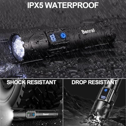 Banral Rechargeable Tactical Flashlights 2000 High Lumens - 5000mAh Super Bright LED Powerful Flash Light, Waterproof Handheld USB C Flashlight for Home,Car,Camping,Emergencies,5 Modes (1, Black) - color: Black