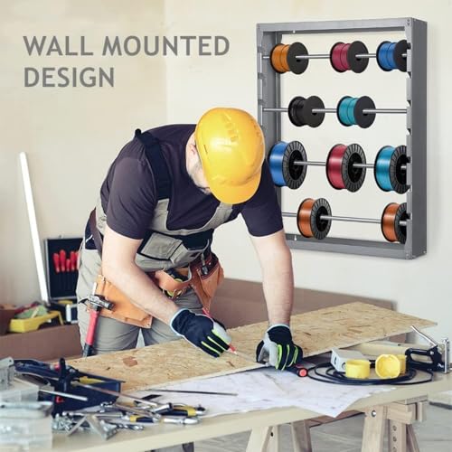 tonchean Wall Mount Wire Spool Rack, Cold-Rolled Steel Cable Dispenser with 4 Adjustable Rods, Heavy Duty Wire Holder Roller for Electrical Work, Industrial & Retail Display Organization