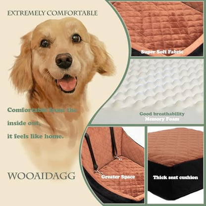 WOOAIDAGG Dog Car Seat for Medium Sized Dog,Pet Travel Car Bed with Seat Belt Channle,Fully Detachable and Washable Car Dog Seat with Adjustable Straps,3 Straps Easy to Install (Black/Brown) - color: Black/Brown
