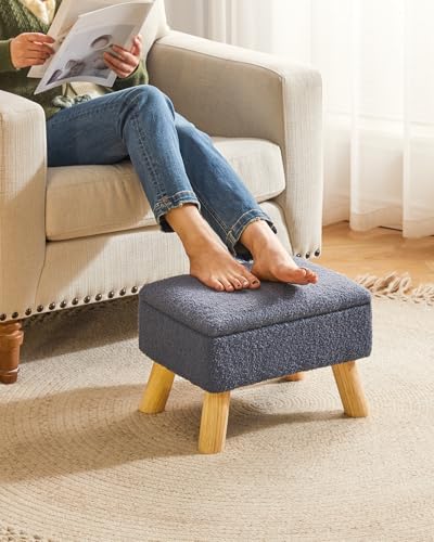 YMYNY Storage Ottoman,Small Foot Stool, 15.75"×11.81"×11.02" Blue,HBD042BU | Teddy Velvet, Sturdy Wood Legs, Foot Rest with Padded Seat, For Living Room Bedroom Couch Entryway - color: Blue