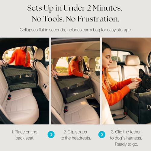 Dog Car Seat Cover with Hard Bottom – Back Seat Extender for Dogs Up to 35 lbs, Waterproof Non-Slip Hammock, Rigid Reinforced Base with Triple Security System, Storage Pockets, fits Cars SUVs Trucks - color: Green