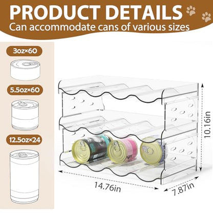 Flenpptly Cat Food Can Organizer, 3-Tier Cat Food Organizer, Transparent Can Organizer for Pantry, Canned Food Organizer Holds 60 (3oz) Cans, Pantry can Organizer (3-Tier 4-Can) - size: 3-Tier 4-Can