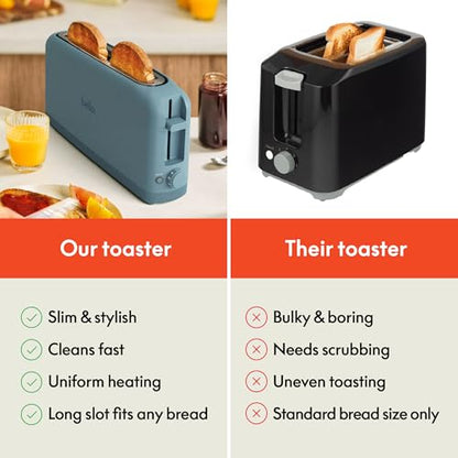 bella 2 Slice Slim Toaster, Fits-anywhere™ Kitchenware, 6 Setting Shade Control with Reheat & Cancel Buttons, Fits Sourdough, 10” Long Slot, Anti Jam & Auto Shutoff, 900 Watt, Surf - color: Surf, size: 2 Slice