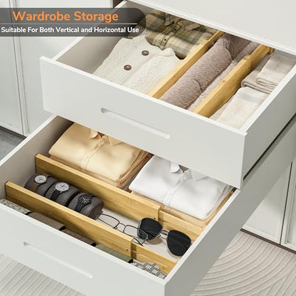BAMEOS Bamboo Expandable Drawer Dividers – Fits 16.65"–22" Drawers, 3" Deep Walls, Set of 4 | Taller Spring-Loaded Separator Keeps Items Upright in Kitchen & Dresser Drawers - size: 3''H, 16.65''-22''L