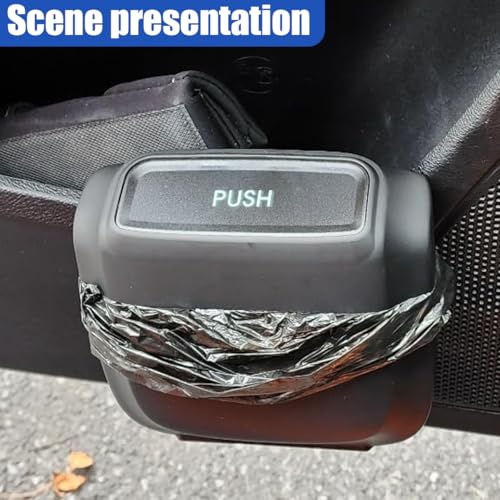 2PCS Car Trash Can with Lid, Leakproof Mini Trash Bin Auto Garbage Bin with Built-in Storage Garbage Bags, Portable Hanging Garbage Can Car Organizer for Interior, Home, Office, Kitchen (Black)