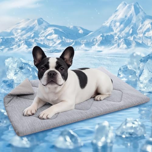 Queenmore Dog Cooling Mat, Cool Dog Mat, Portable Flat Pet Pads for Dogs, Materials Safe, Washable Non-Slip Cooling Pet Pad for Puppy in Summer (Grey Diamond, Medium(31" x 19")) - color: Grey Diamond, size: Medium