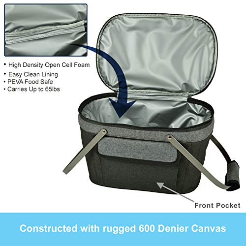 Picnic at Ascot Patented Insulated Folding Picnic Basket Cooler- Designed & Quality Approved in the USA - color: Charcoal