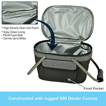 Picnic at Ascot Patented Insulated Folding Picnic Basket Cooler- Designed & Quality Approved in the USA - color: Charcoal