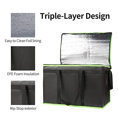 Bodaon Insulated Food Delivery Bag, XXX-Large Insulated Pizza Delivery Bags, Black with Green Edge, 1-Pack - color: Black-green Edge, size: XXX-Large