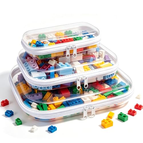 Clear Hard Plastic Zipper Case,Transparent Double Zippers Hard Pouch with 3pcs,Portable Travel Organizer Bin for Toy Storage - color: 3pcs-L+M+S