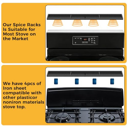 BFONS 30 Inch Silicone Magnetic Stove Top Shelf, Kitchen Shelf Over Stove Spice Rack Apartment Must Haves Kitchen Gadgets for Above Stovetop Seasoning Organization and Storage Thickened Black - color: Thickened Black