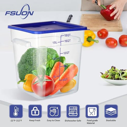 4 Pack Clear Food Storage Containers with Lids and Handles Polycarbonate Square Commercial Food Containers, NSF (18Qt) - color: 18Qt