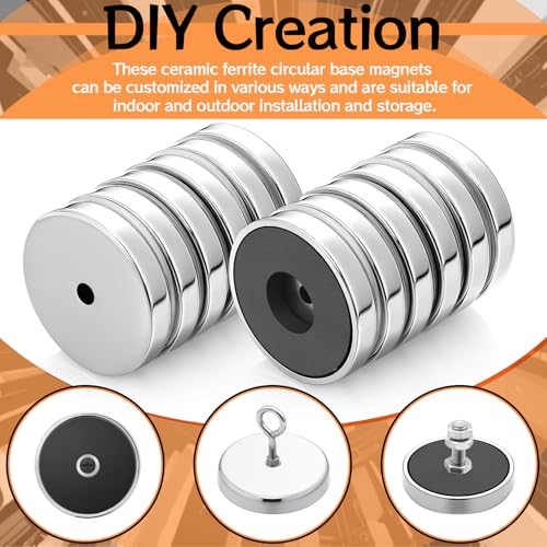12 Pcs Ceramic Round Base Magnet with Chrome Plated Steel Cup, 35lbs Heavy Duty Circle Magnet with Hole Magnetic Round Base for Workshop RV Conversion Cabinet Fixture(D2.64 xC0.28 xT0.38) - size: D2.64"xC0.28"xT0.38"
