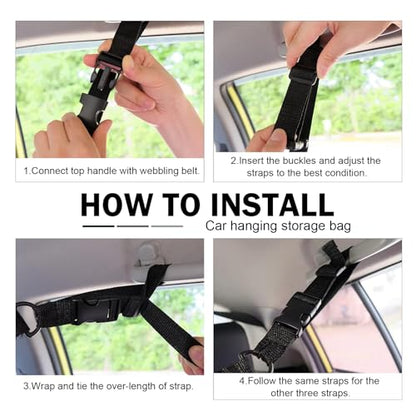 Upgrade Car Ceiling Cargo Net Pocket, 31.5" x 20.87" Strong Load Car Roof Storage Organizer, Double-Layer Mesh Camping Overlanding Gear Must Haves Cargo Net, Universal Road Trip Accessories