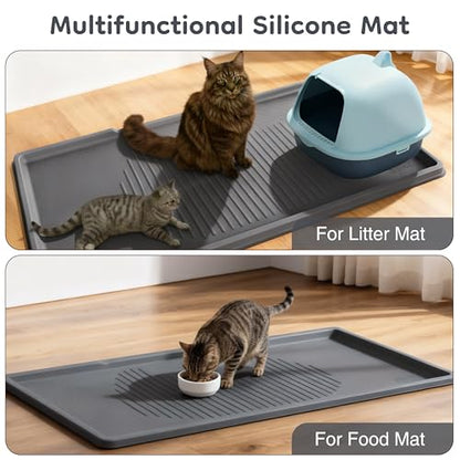 ISSEVE Cat Litter Mat 54" x 27.5" XXL, Extra Large Silicone Mat for Litter Box, 1.38" Raised Edge Urine Proof Litter Trapping Mat Pad for Scatter Control, Soft on Kitty Paws, Protect Floor (Dark Grey) - color: Dark Grey