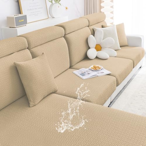 Smiry Waterproof Couch Cushion Covers, Stretch Jacquard Thick Sofa Cushion Covers, Washable Seat Slipcover Elastic Furniture Protector for Pets, Kid (2PC, Light Brown) - color: Light Brown, size: Seat Cushion 2PC
