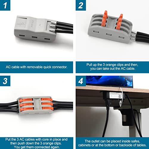 Litever Gun Safe Power Outlet Strip with 2 USB Ports. 10 FT Flat AC Cable with Removable 3-Prong Plugs. Outlet Accessory for Gun Safe, Cabinets, Closet, Drawer. Black. Certified