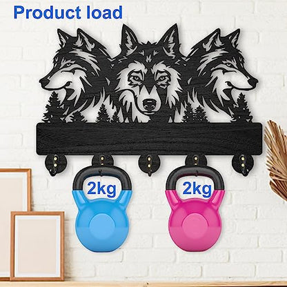 MAYJOYDIY Wood Wolf Wall Mount Coat Rack 11.8×8inch Wolf Forest Key Holder for Wall Coat Rack Wolf Key Hook 5 Alloy Hooks Animal Theme Wall Art Hook Gift for Hallway Office Living Room - color: Wolf