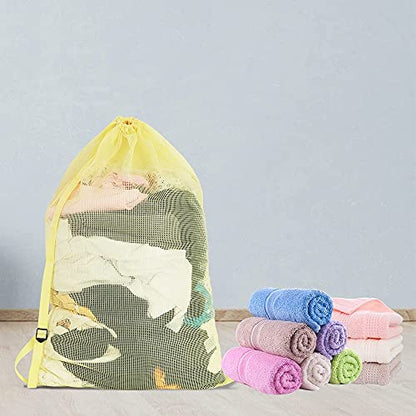 Mesh Laundry Bags with Adjustable Shoulder Strap, 24" x 36" Heavy Duty Nylon, Drawstring Closure, 3-Pack, Mixed Colors - color: White,Yellow,Green-1