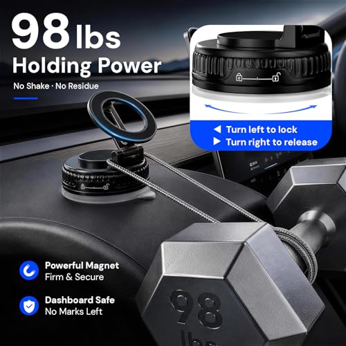 2026 Upgraded Magnetic Car Phone Mount for MagSafe: 360° Rotatable Adjustable Holder with 98LBS Strong Suction Cup & 2400gf Magnet, Compatible with iPhone 17/16/15 Series & Android Devices - color: B. J37-White Base