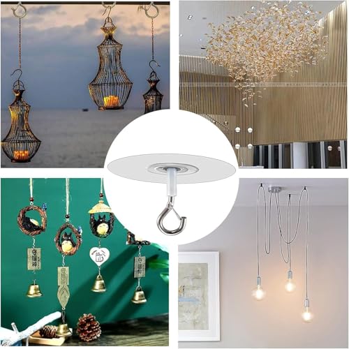 Adhesive Ceiling Hooks with Safety Clasp, Stick-On Wall Hooks for Plants, Wind Chimes, Home Storage and Bathroom Decor