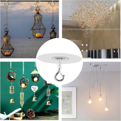Adhesive Ceiling Hooks with Safety Clasp, Stick-On Wall Hooks for Plants, Wind Chimes, Home Storage and Bathroom Decor