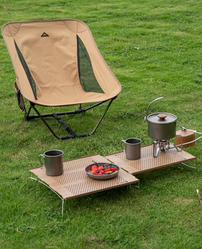 iClimb Mini Solo Folding Table Ultralight Compact for Backpacking Camping Hiking Beach Picnic (Nature - L) - color: Nature, size: Large