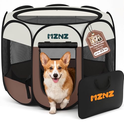 Dog Playpen, Portable Puppy Pet Crate Indoors for Small/Medium Dogs Cats Rabbits, Foldable Dog Cage Enclosure for Outdoor, Pop Up Dogs Tent Kennel with Carrying Case, Brown - color: Brown, size: Medium (36"L x 36"W x 23"H)