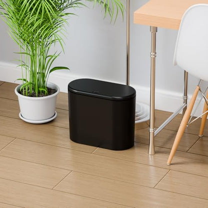 3.17 Gallon Thin Small Black Bathroom Trash Can with Lid,12L Small Pet/Dog Proof Slim Trashcan and Skinny Covered Trash Can,Plastic Covered Wastebasket,Garbage Can for Kitchen,Office,RV,Bedroom,2 Pack - color: Black, style: Pack of 2