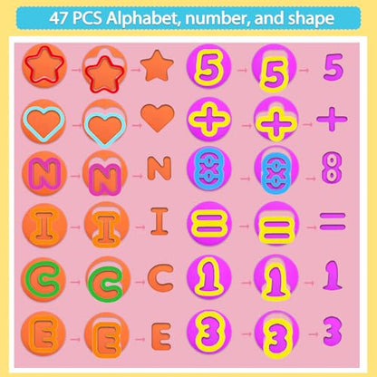 LCY WEDSHI Dough Tool Set, 56 Pcs Dough Tools Sets for Kids Ages 4-8, Dough Accessories Includes Alphabet Numbers Shapes, Cutters Roller, Rolling Pins, Safety Scissors, Plastic Knife - style: 56pcs