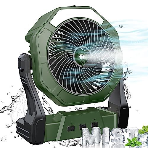 Ausic Portable Misting Fan for Outdoor Cooling, [24-90Hrs] Battery Powered Mist Fans with Water Misters & LED Lantern, 8-Inch, 250mL Tank, for Patios, Home, Outside, Camping, Outdoor&Indoor Use - color: Green, size: 24-90Hrs Runtime