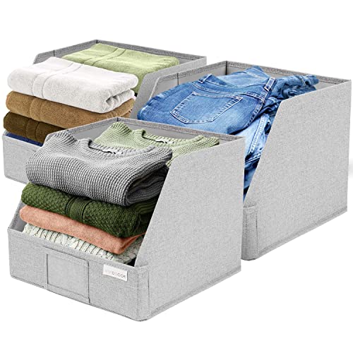 VIVIDECOR Open Front Trapezoid Closet Bins 12x12x10 – Easy Access Shelf Organizer, Fabric Storage Baskets for Clothes, Linen, Sweaters – Light Gray, 3 Pack - color: Light Gray