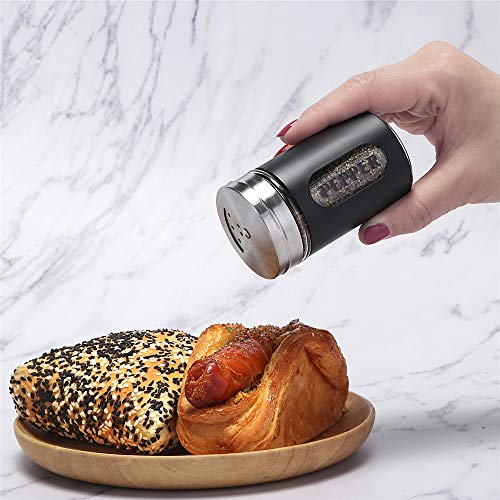Salt and Pepper Shakers Stainless Steel and Glass Set with Adjustable Pour Holes - color: Black