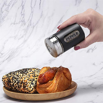 Salt and Pepper Shakers Stainless Steel and Glass Set with Adjustable Pour Holes - color: Black