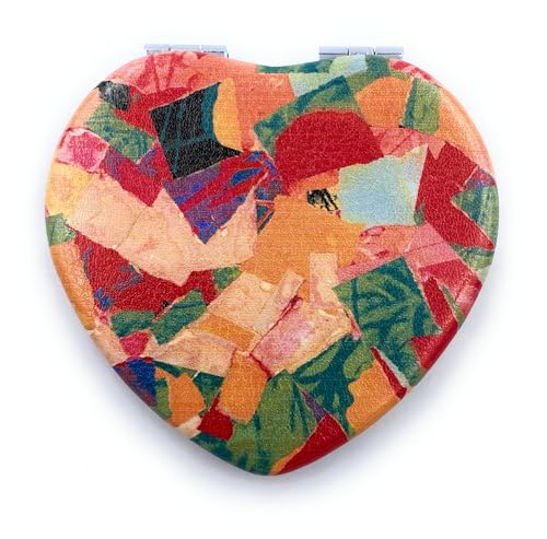 Compact Mirror Heart Shape Pocket Mirror Floral Purse Mirror Small Travel Mirror Abstractive Art Print Meaningful Gift for Women - color: Heart