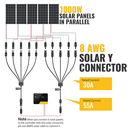 BougeRV Solar Y Connector Solar Panel Parallel Connectors Extra Long 1 to 5 Solar Branch PV Adapter Cable Wire Plug Tool Kit (M/FFFFF and F/Mmmmm) - size: 1 Pair/M/FFFFF and F/MMMMM