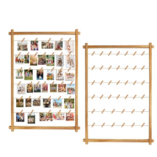 Collage Picture Frame,Photo Display Board with Clips,Hanging Pictures Frames Photos Wall Decor for Wedding Graduation Party Birthday Greeting Letter Postcards Christmas Card Holder Organizer,39",2PCS - color: Carbonized Brown, size: Wall Mount(39.37") 2PC