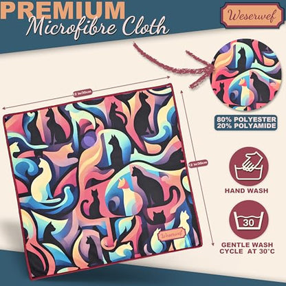 WESERWEF Design Microfiber Glasses Cleaning Cloth – Premium Cleaning Cloth for Eyeglasses, Screens, Tablets, Cameras & Lenses, 12" x 12", Ultra-Soft & Scratch-Free (Cats) - color: cats
