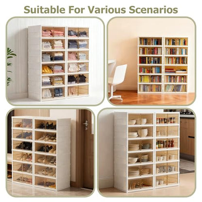 Foldable Shoe Rack Organizer Collapsible Shoe Storage Organizer with Doors, Large Plastic Folding Shoe Rack, Clear Shoe Storage Boxes Easy Assembly Shoe Cabinet for Entryway (2 x 6 Tiers-12 Pairs) - size: 2 x 6 Tiers-12 Pairs
