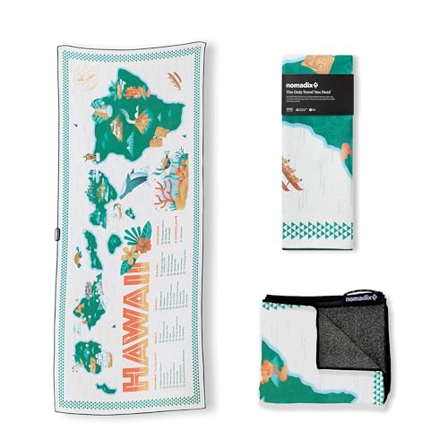 Nomadix Original Towel - Perfect for Beach, Pool, Travel, Camping, Yoga - Made with Recycled Materials - Super Absorbent - Sand Resistant - Hawaii Map - 72.5x30 - color: Green & White