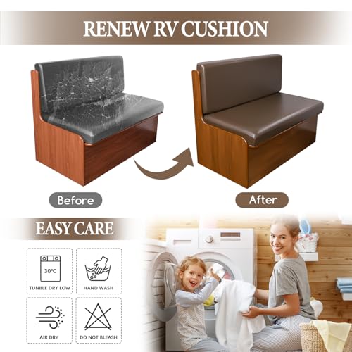 FUANGUI RV Dinette Cushion Covers, Waterproof PU Leather Stretch Camper Booth Seats Replacement RV Cushion Covers Washable Sofa Furniture Protector - color: Pu-coffee Color