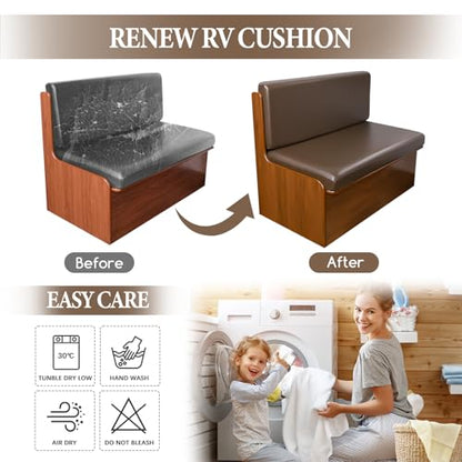 FUANGUI RV Dinette Cushion Covers, Waterproof PU Leather Stretch Camper Booth Seats Replacement RV Cushion Covers Washable Sofa Furniture Protector - color: Pu-coffee Color
