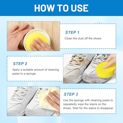 2PCS White Shoes Clean Cream, No-Wash Clean Cream White Shoe Cleaner, Multipurpose Solid Cleaning Paste with Sponge, Removes Stains for Sneakers Soles